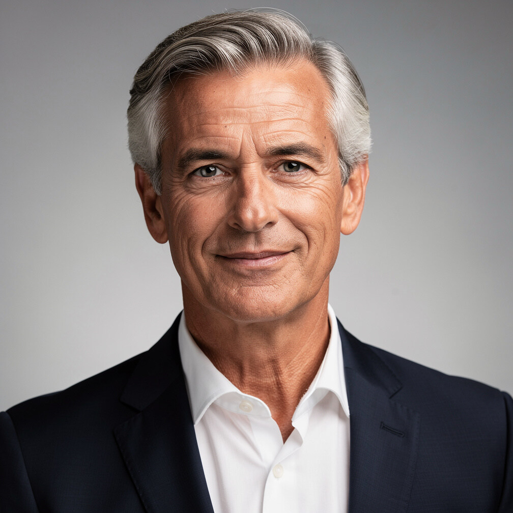 Portrait of a middle-aged businessman with grey hair